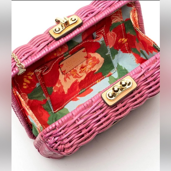 FRANCES VALENTINE Pink Paige Wicker Box Chain Strap Clutch - Picture 2 of 7